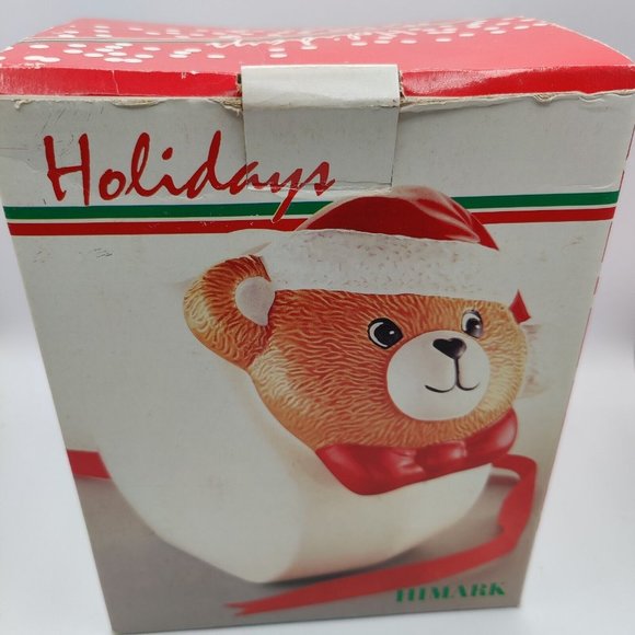 Vtg Christmas Teddy Bear Cookie Jar Ceramic 1987 Taiwan Himark Santa Hat - Picture 10 of 15